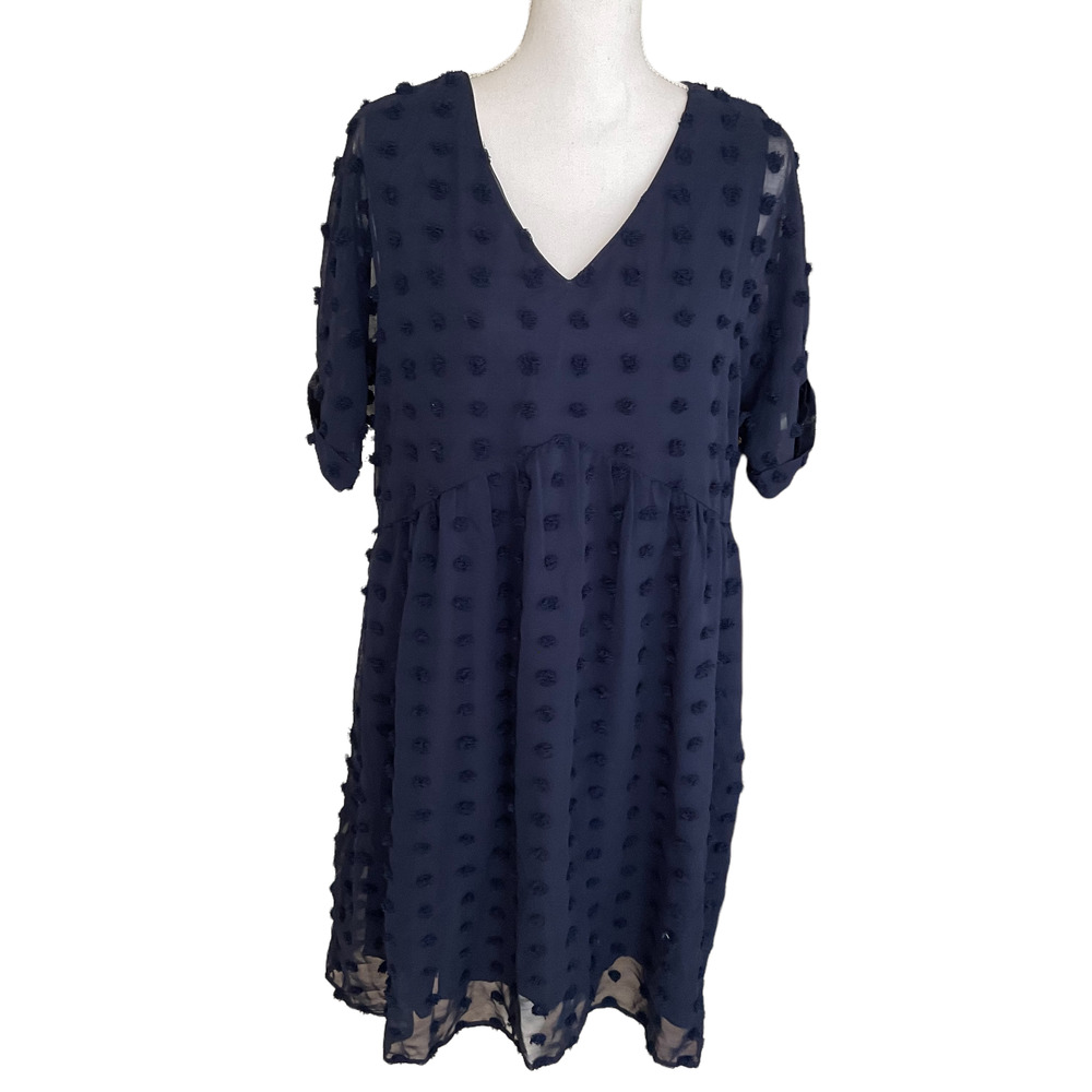 Kirundo NWT Swiss Dot Babydoll V Neck Mini Dress - Picture 2 of 7